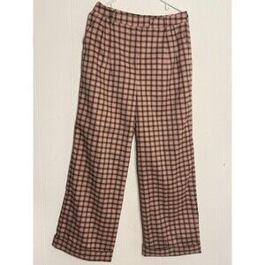 FRNCH Paris Pants Womens Medium Pink Plaid Wide Leg Trousers High Rise Cuffed